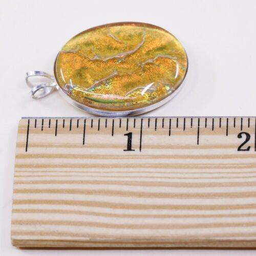 Vtg Sterling Silver Handmade Pendant, Mexico 925 With Vivic Orange Foiled Glass