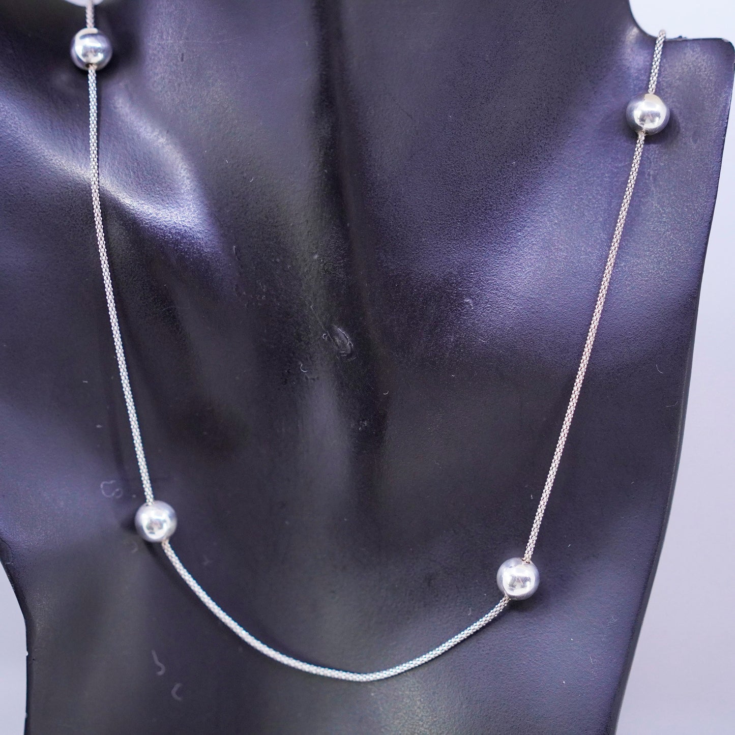 34”, Sterling 925 silver handmade double strands popcorn chain necklace beads