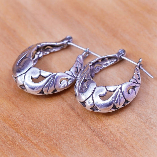 0.75”, slipada Sterling silver handmade earrings, 925 huggie, filigree hoops