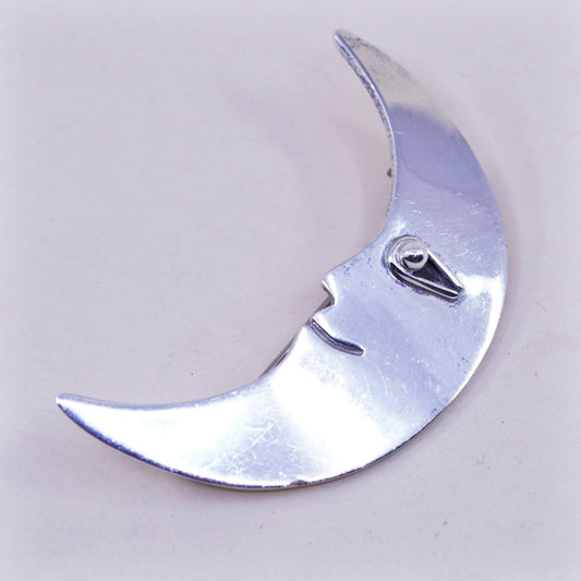 Vintage sterling silver handmade moon face, 925 handmade brooch, antique