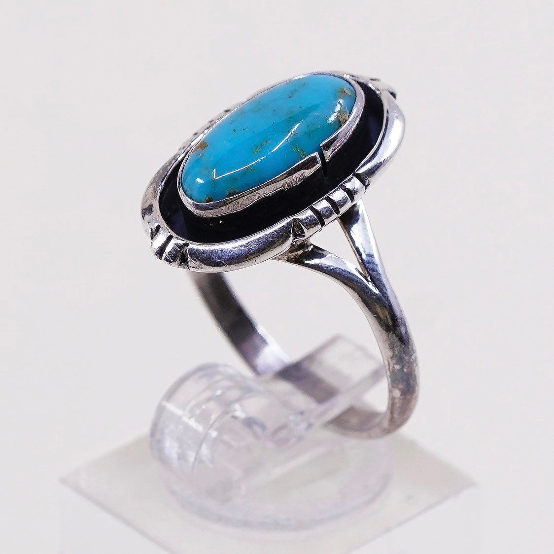 sz 8.75, navajo Leonard & Marian sterling 925 silver ring w/ Royston Turquoise