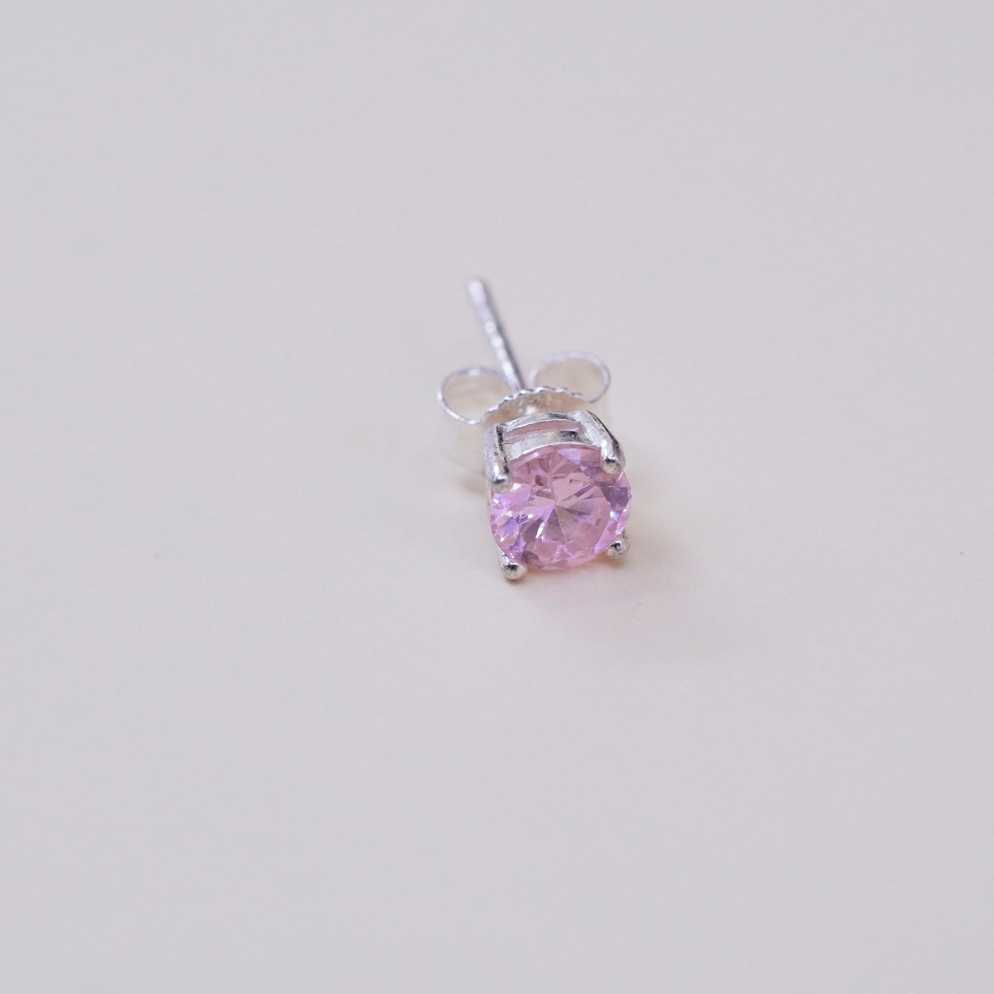 Vintage sterling silver studs with pink Cz, fashion minimalist earrings