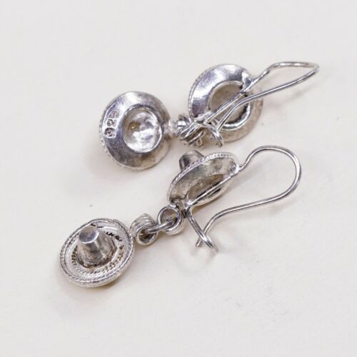 Vtg Sterling Silver handmade Earrings, 925 Mexico Sombrero Hat Dangles