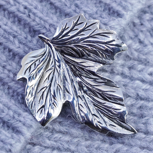 Vintage Jewel Art sterling silver handmade brooch, 925 maple leaf pin