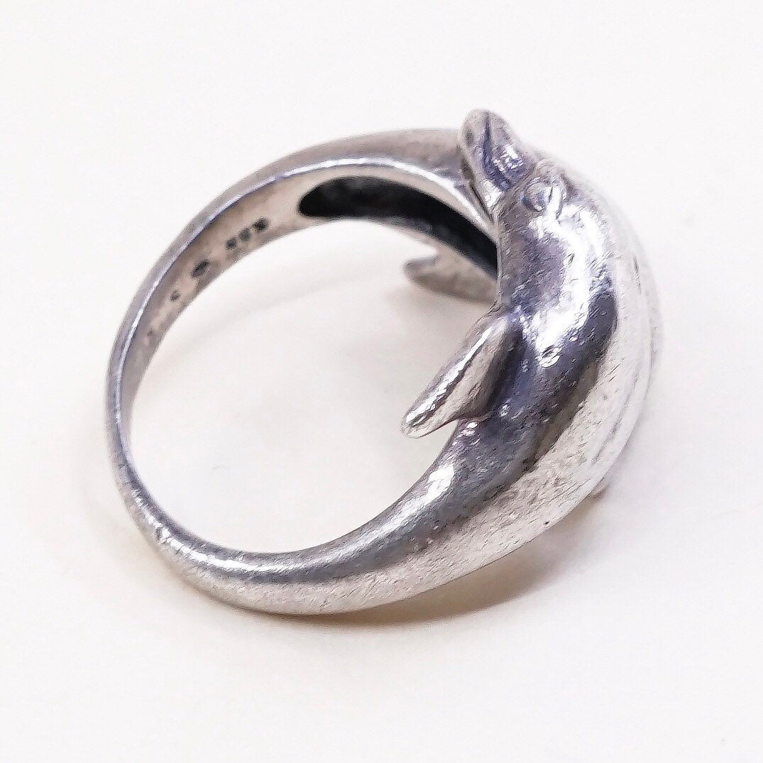 Size 5.5, vtg sterling silver handmade ring, 925 silver handmade dolphin ring
