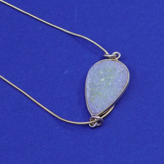 16+1.5”, Sterling silver necklace vermeil gold 925 snake teardrop druzy crystal