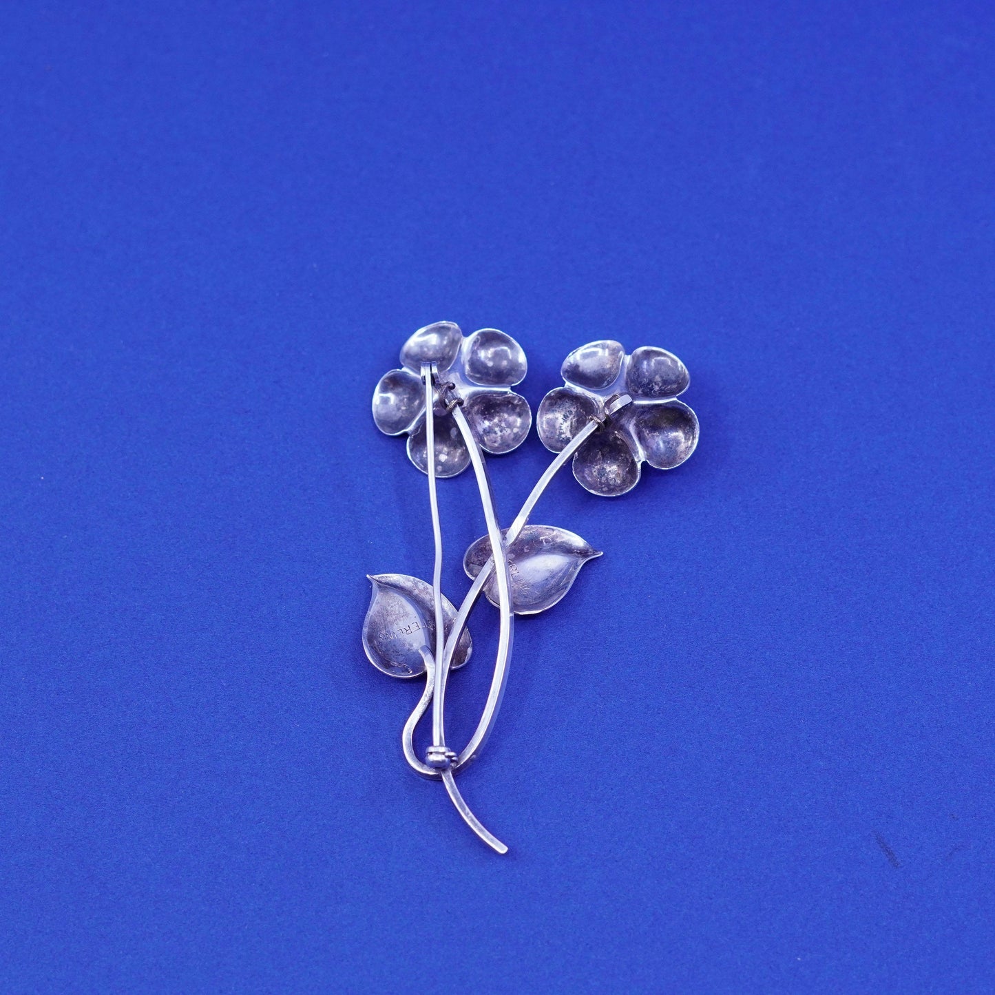 Vintage Sterling silver handmade brooch, 1950s 925 plumeria flower pin