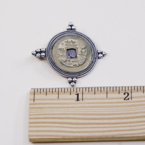 Antique 1800s / 19th Century Chinese Coin in Sterling 925 Silver Bezel Pendant