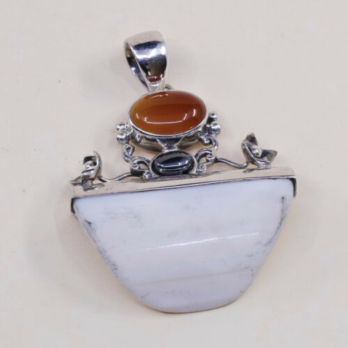 Vtg Sterling 925 Silver Handmade Pendant, mother Of Pearl (MOP) W/ Carnelian