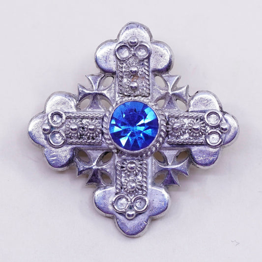 Vintage Sterling silver handmade brooch, 800 Jerusalem cross pendant