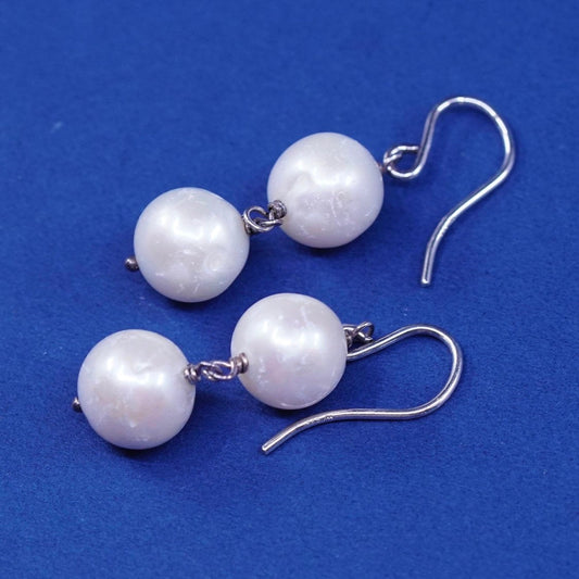 VTG Sterling silver handmade earrings, 925 hooks W/ pearl drops