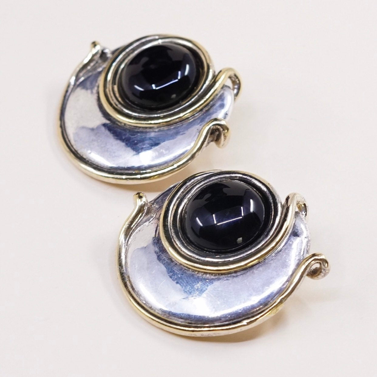 Brian Bergner Sterling 925 silver chunky lightweight clip on earrings obsidian