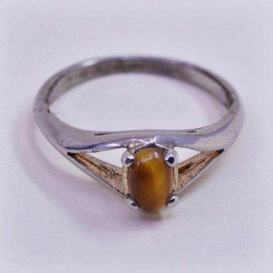 Size 5, Vintage sterling silver handmade 925 ring with golden tiger eye