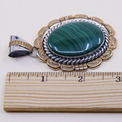 Vtg Navajo 12K GF L.Begay S.E Sterling 925 Silver Handmade Pendant W Malachite