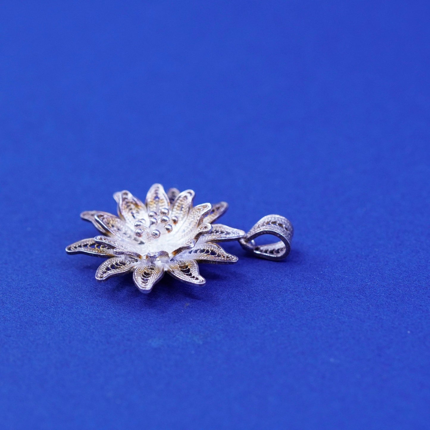 Vintage Sterling silver handmade pendant, 925 filigree flower