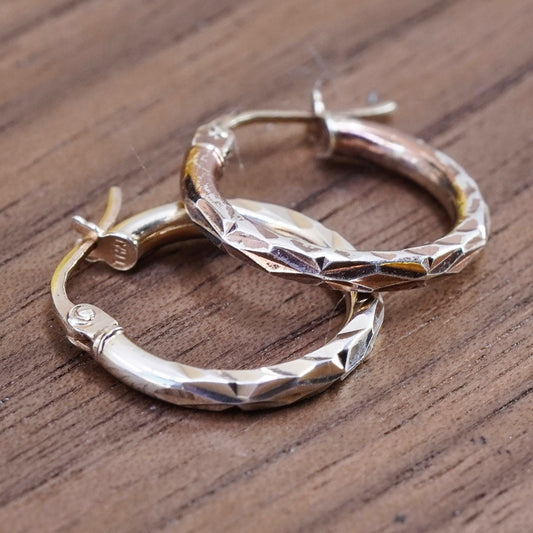 0.5”, vermeil gold over Sterling silver earrings, 925 textured hoops