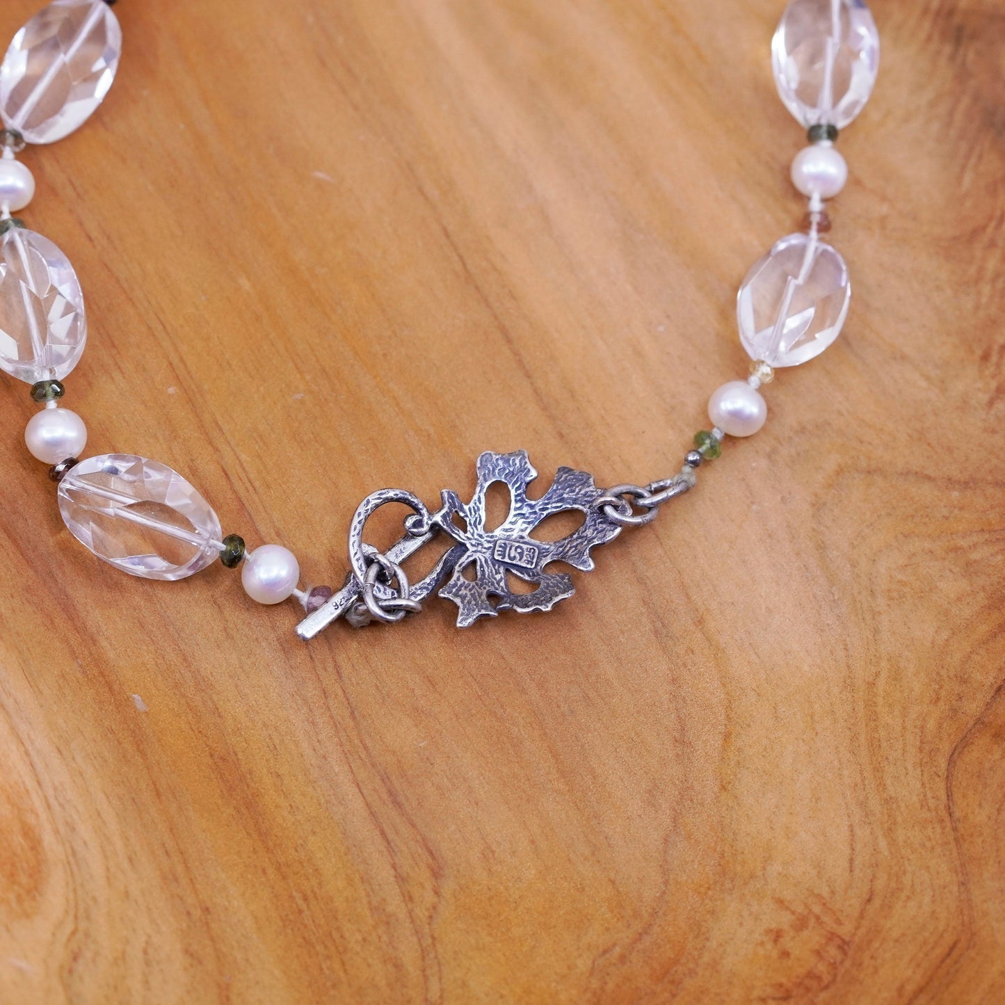 20”, Sterling 925 silver handmade necklace with crystal and maple leaf closure