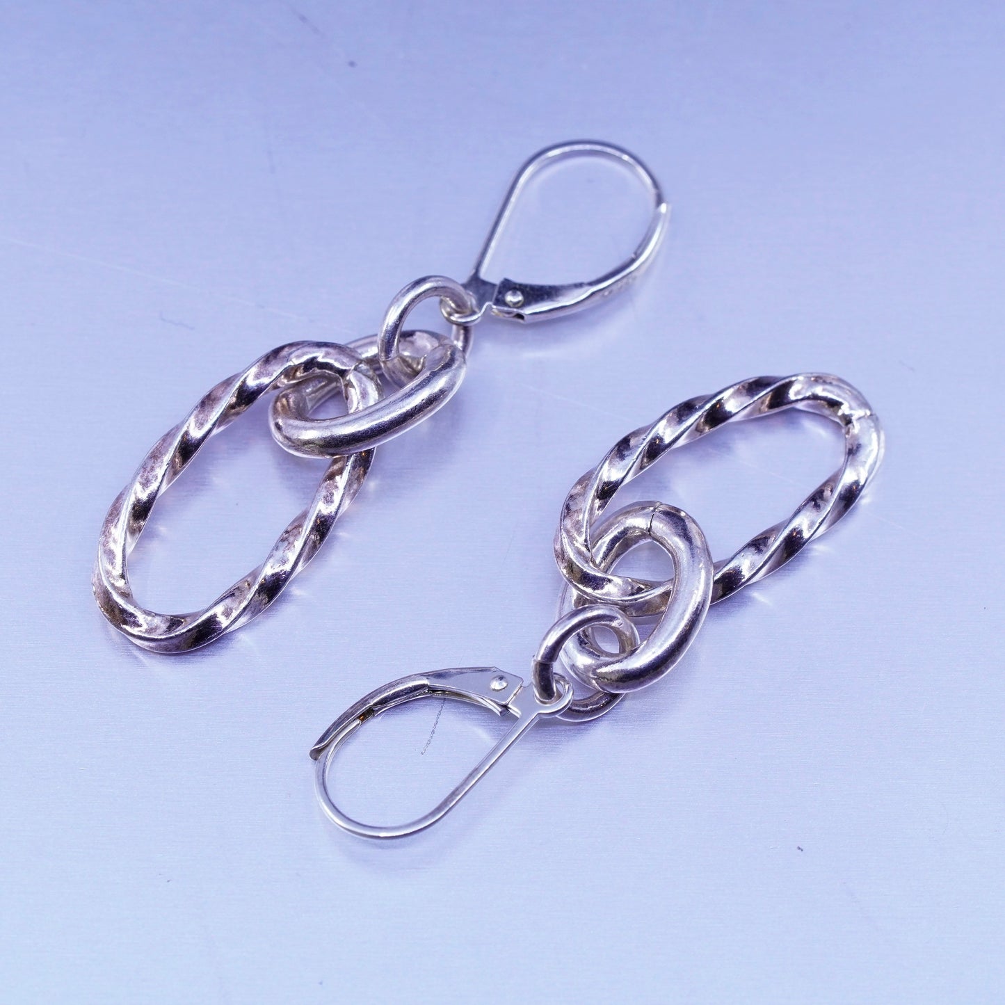 Vintage Sterling 925 silver handmade circle earrings with twisted circles