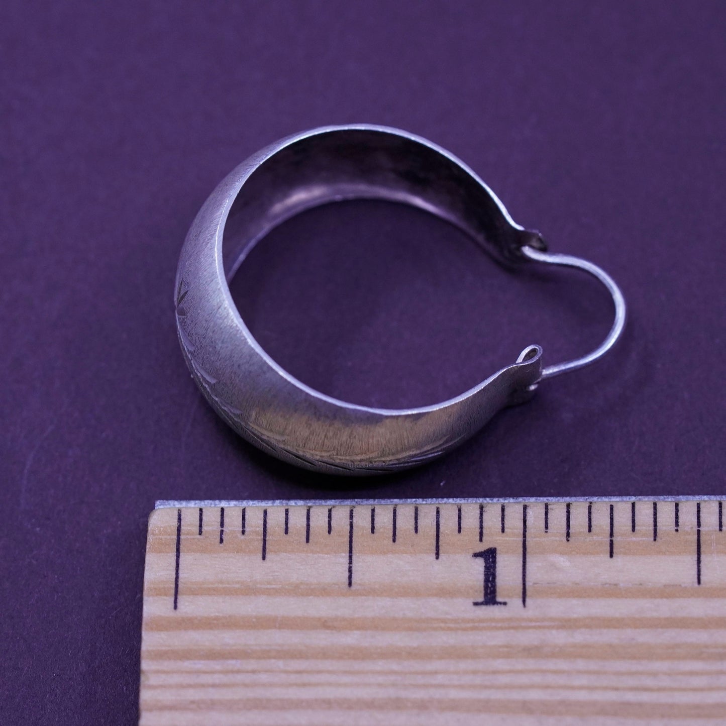 1”, Vintage Sterling silver handmade earrings, textured 950 hoops