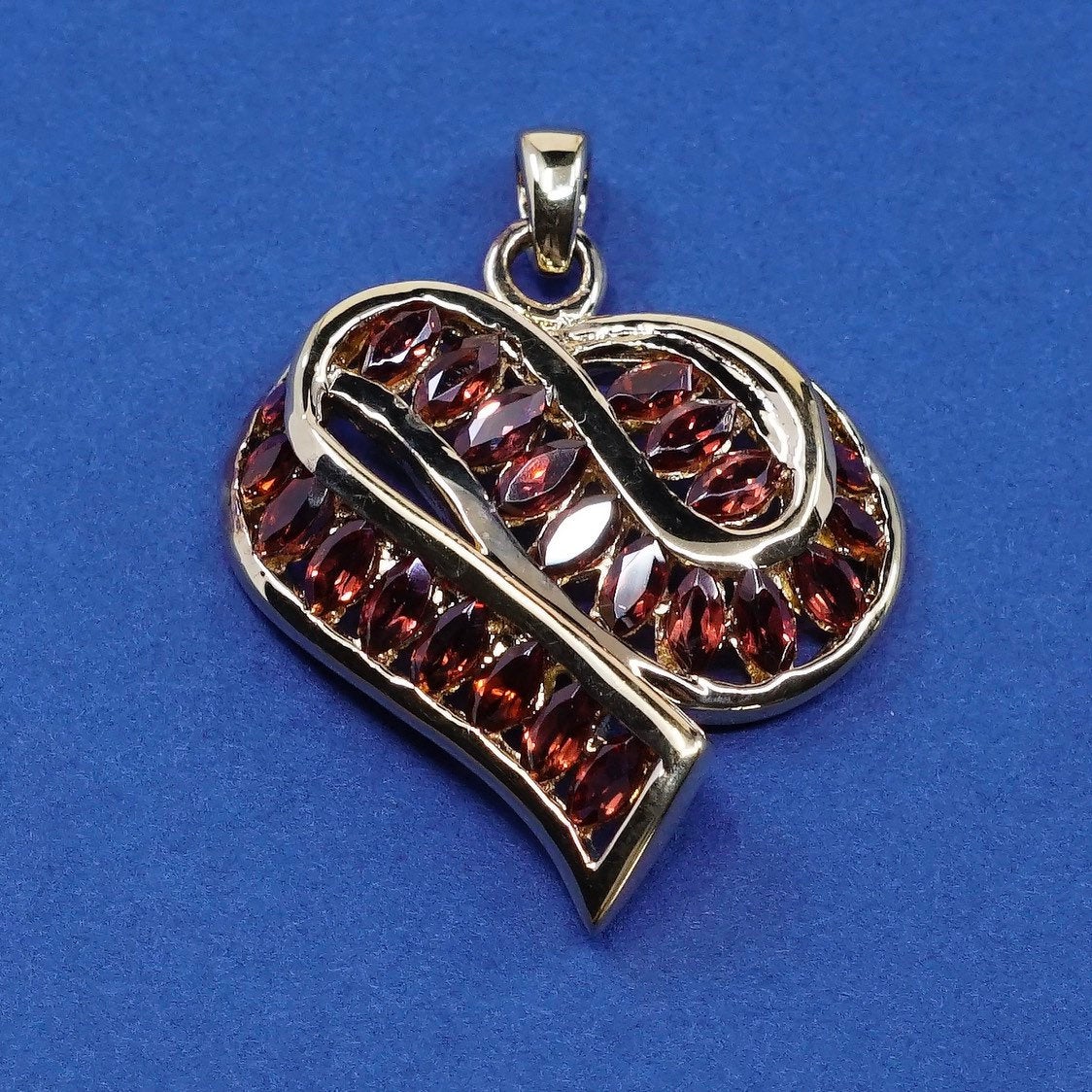 vtg gold over Sterling silver handmade pendant, 925 heart w/ ruby