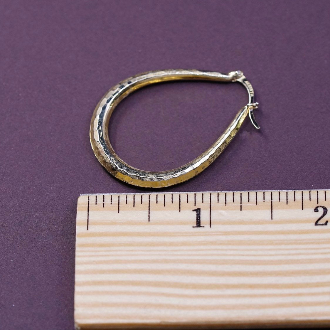 1.5", vtg vermeil gold over Sterling silver hoops, 925 textured earrings