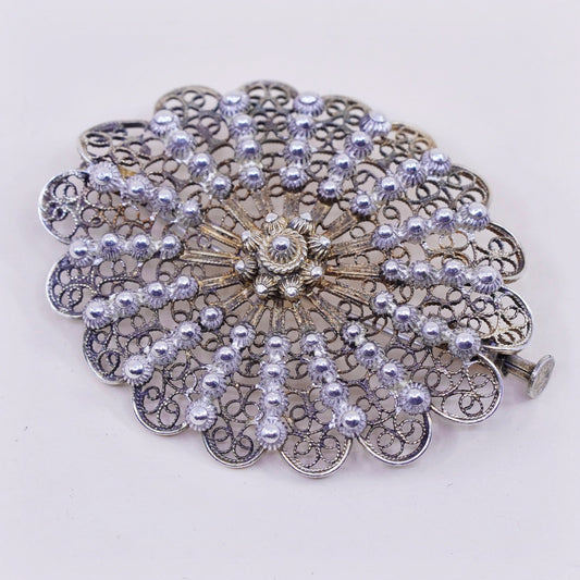 Germany Sterling silver handmade brooch, oval 800 filigree pin