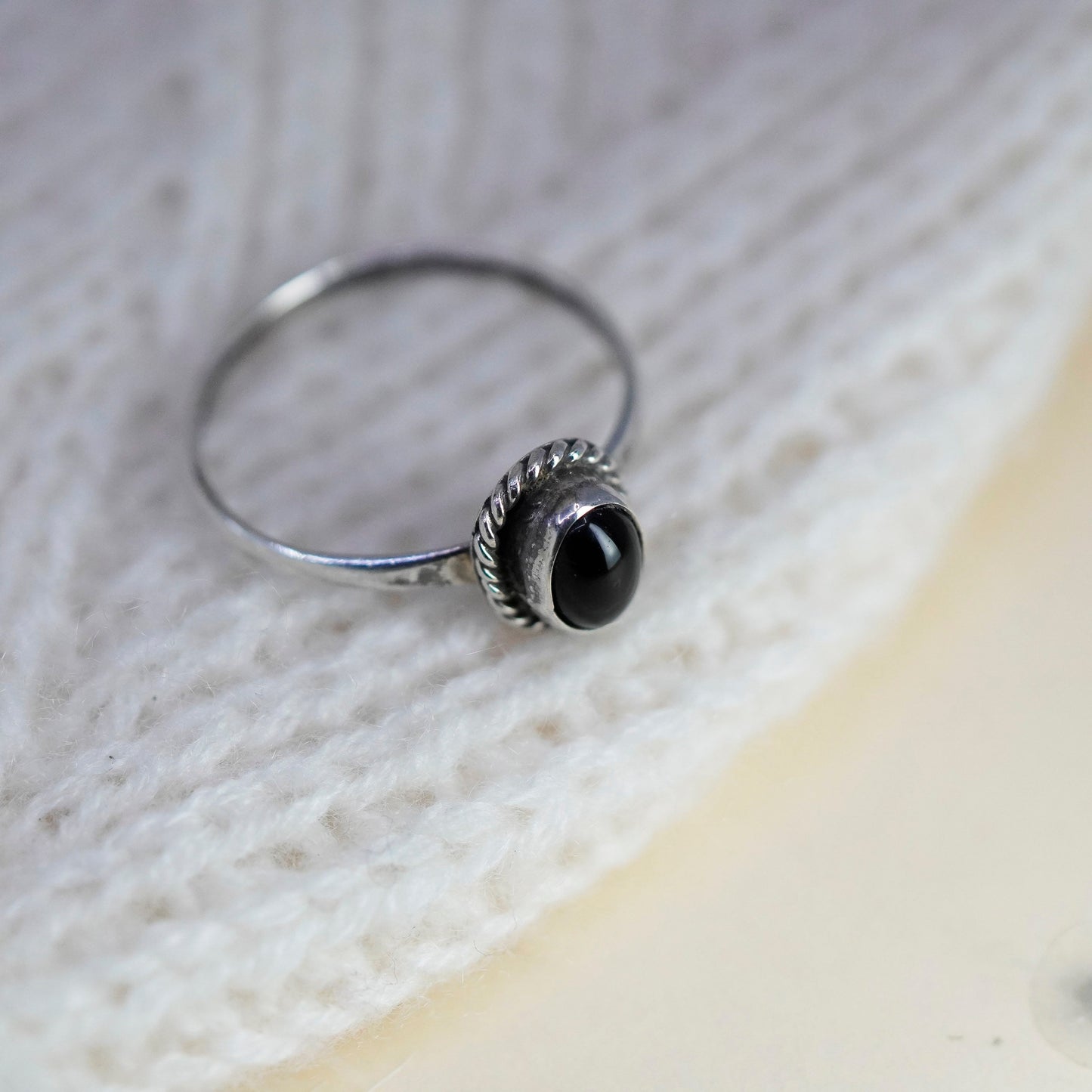 Size 9, Native American HB sterling silver 925 stackable ring w/ oval obsidian