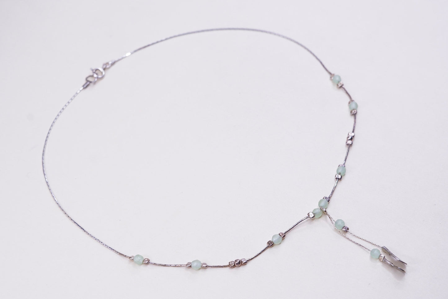 16”, Sterling silver necklace, 925 snake chain with jade beads and dangles