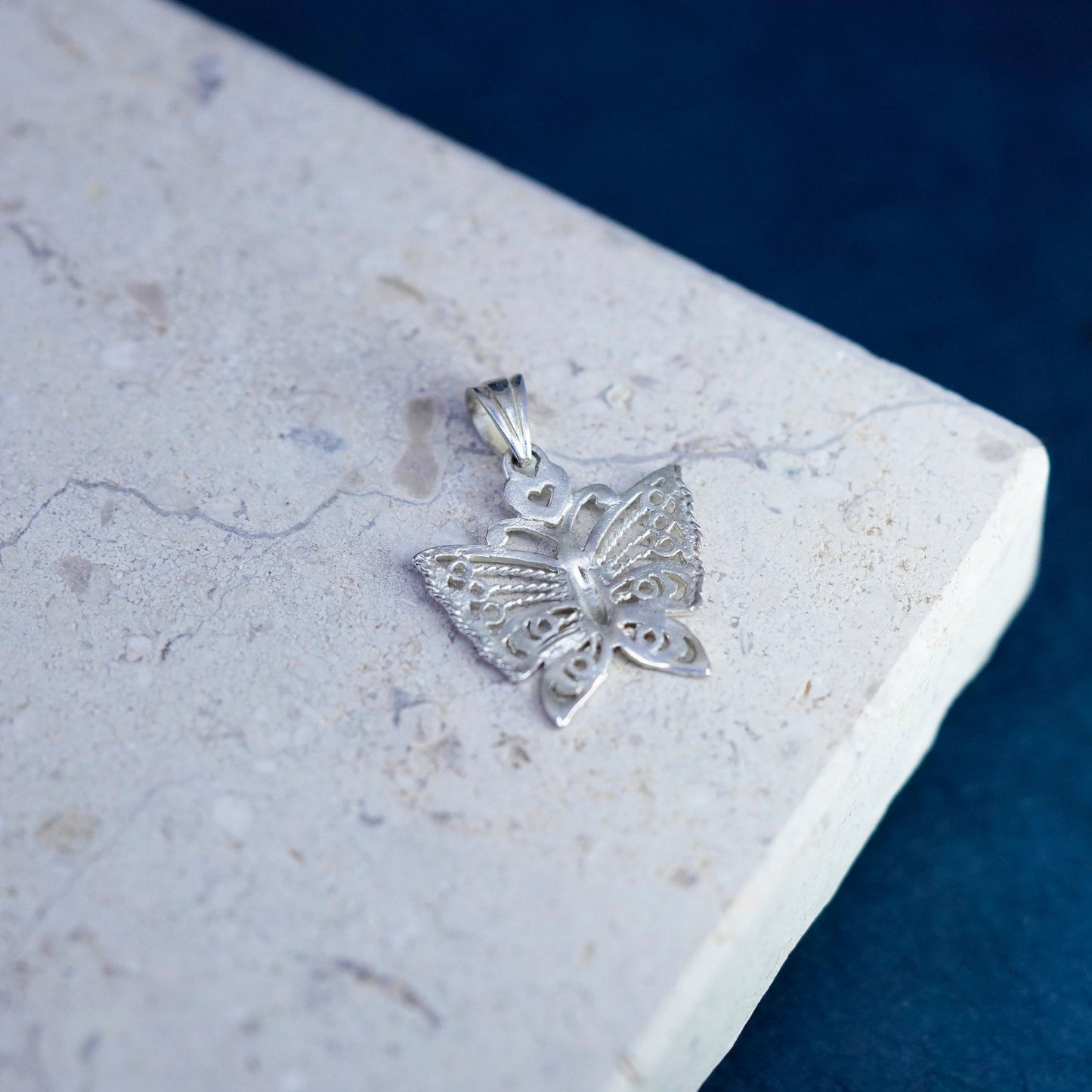 Vintage Sterling silver handmade pendant, 925 filigree butterfly