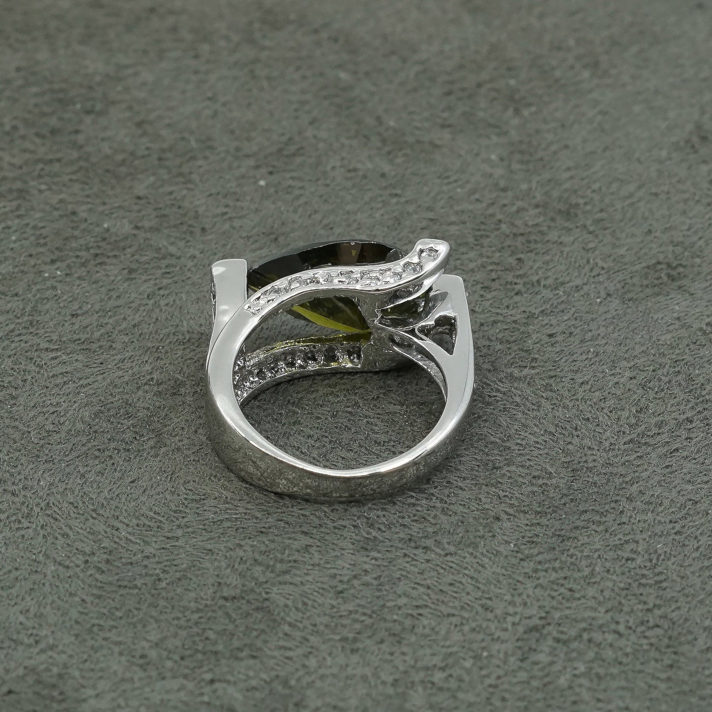 sz 5, vtg Sterling silver engagement ring, 925 w/ teardrop peridot N round cx