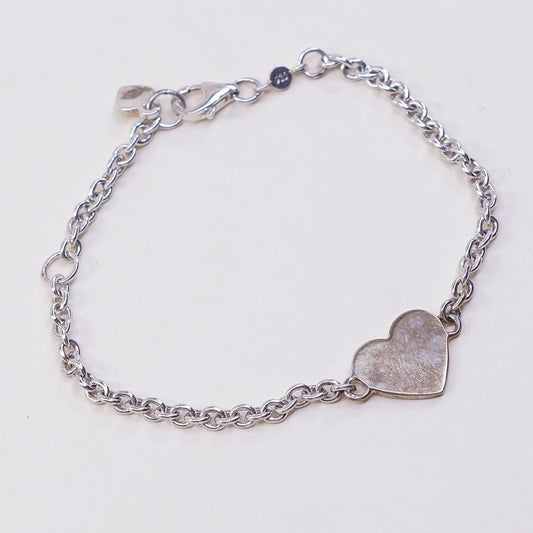6.25”, 2mm, VTG sterling silver handmade bracelet, Circle w/ heart charm