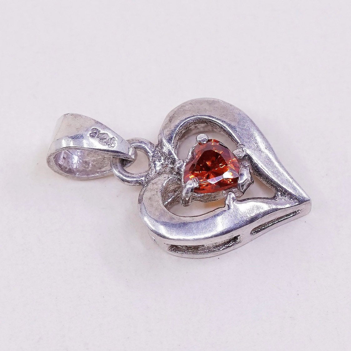 VTG sterling silver pendant, 925 silver heart pendant with ruby