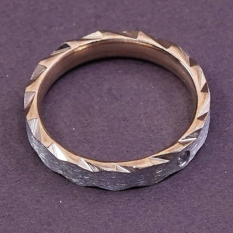 sz 6, vtg modern two tone Sterling silver handmade ring, 925 w/ cz band