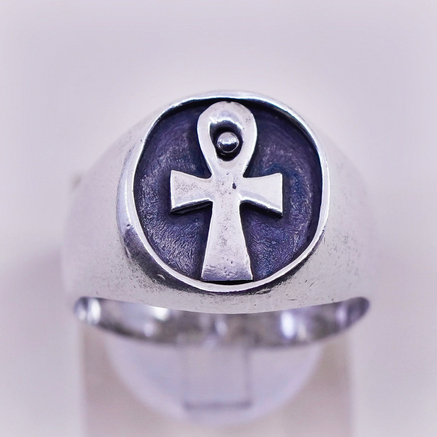 Size 9.5, N&N Sterling silver ring, 925 handmade statement band with ankh cross