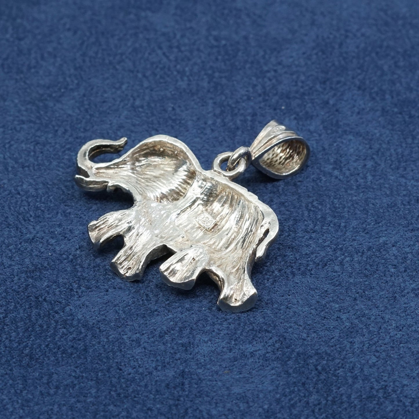 Vtg Sterling silver handmade huge elephant pendant, 925, stamped 925