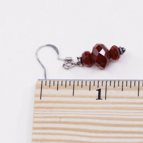 Vtg Sterling Silver Handmade Earrings, 925 Silver Hooks W Garnet Beads