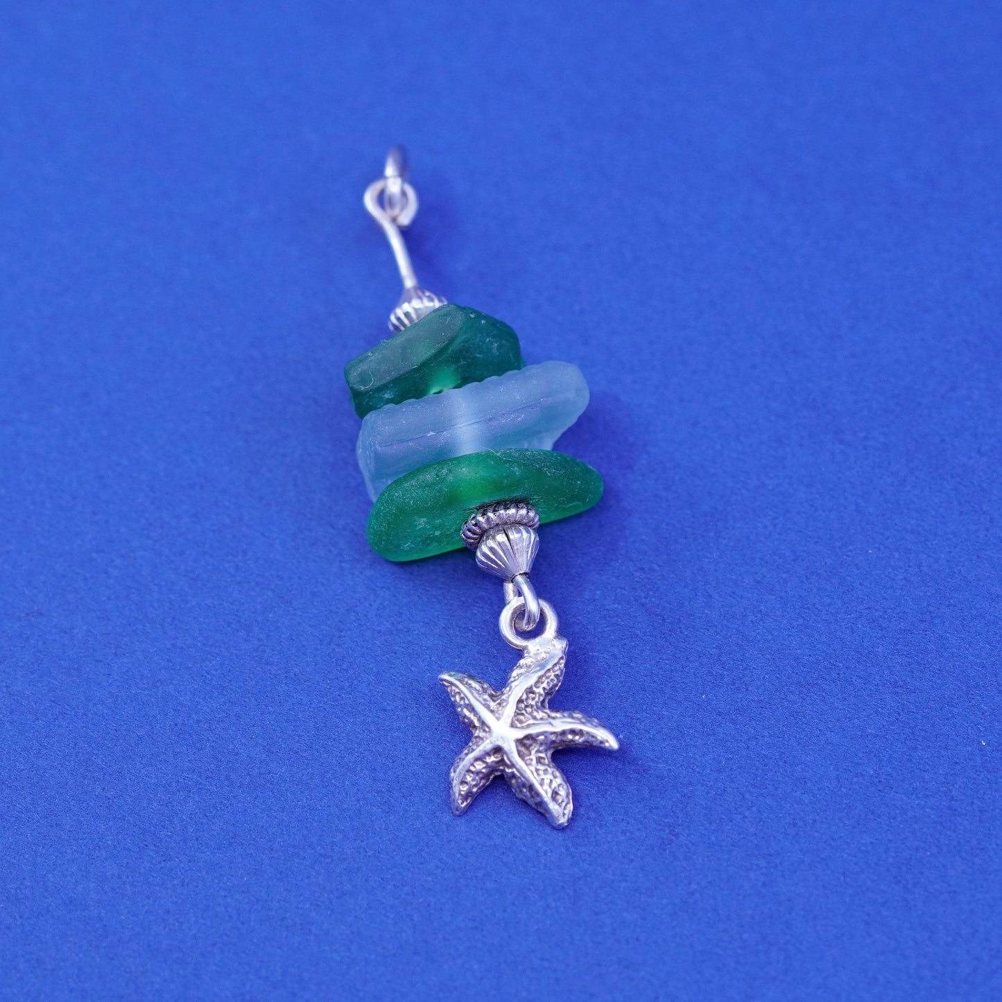 vtg Sterling silver handmade pedant 925 starfish charm with sea washed glass