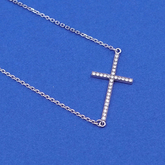 16+2”, vintage Sterling silver necklace, 925 circle chain w/ cross pendant N Cz