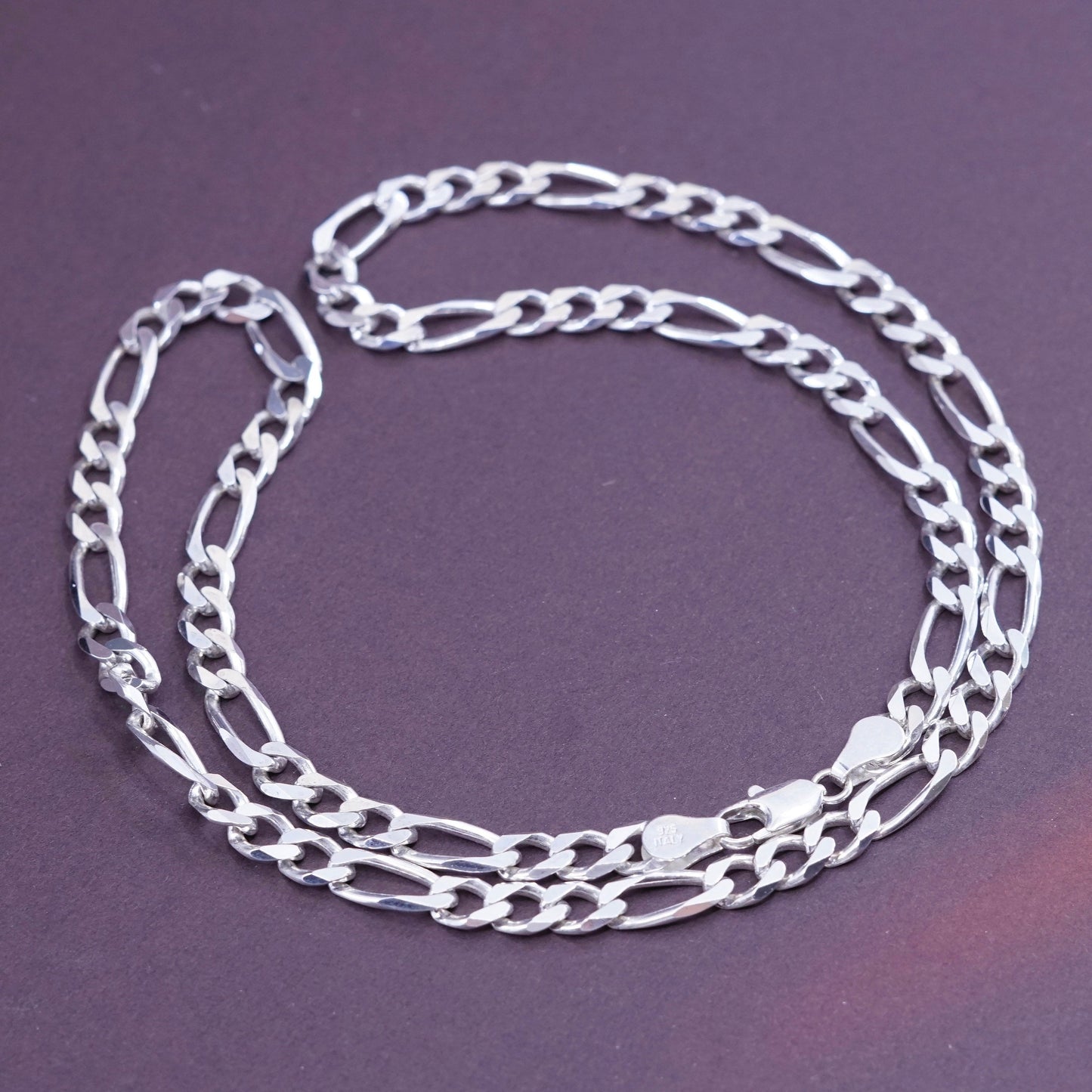 20”, 5mm, Sterling silver figaro chain, solid Italy 925 silver necklace