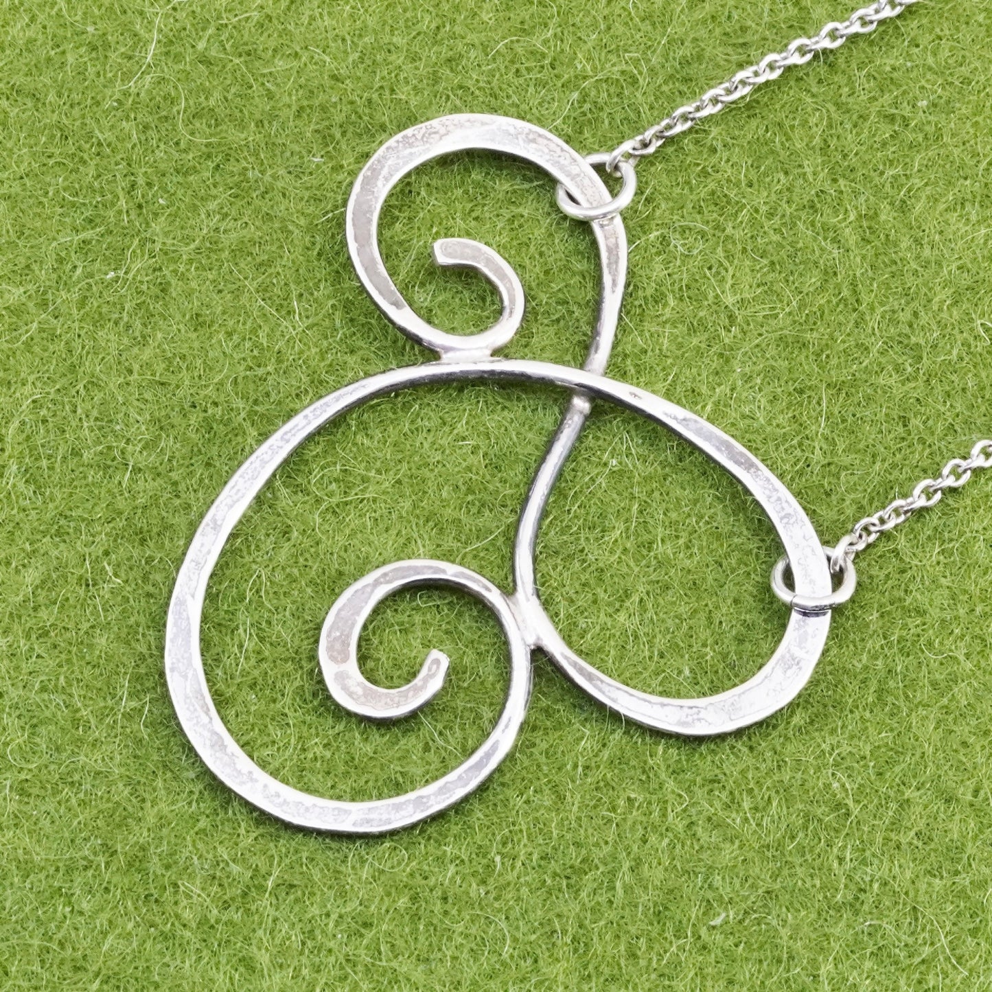 15+4” Sterling 925 silver handmade necklace, circle chain with swirly pendant