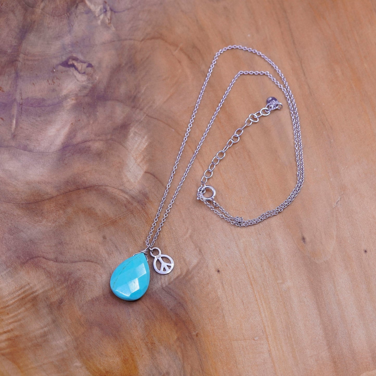 18”, sterling silver handmade necklace, 925 circle chain with turquoise pendant