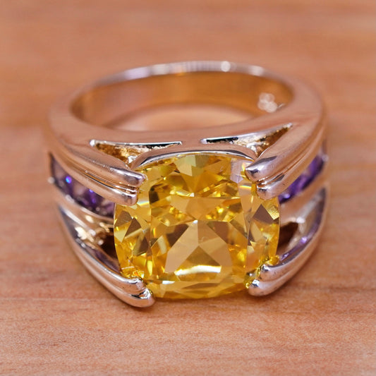 Size 6, vermeil gold over Sterling silver handmade ring, modern 925 citrine