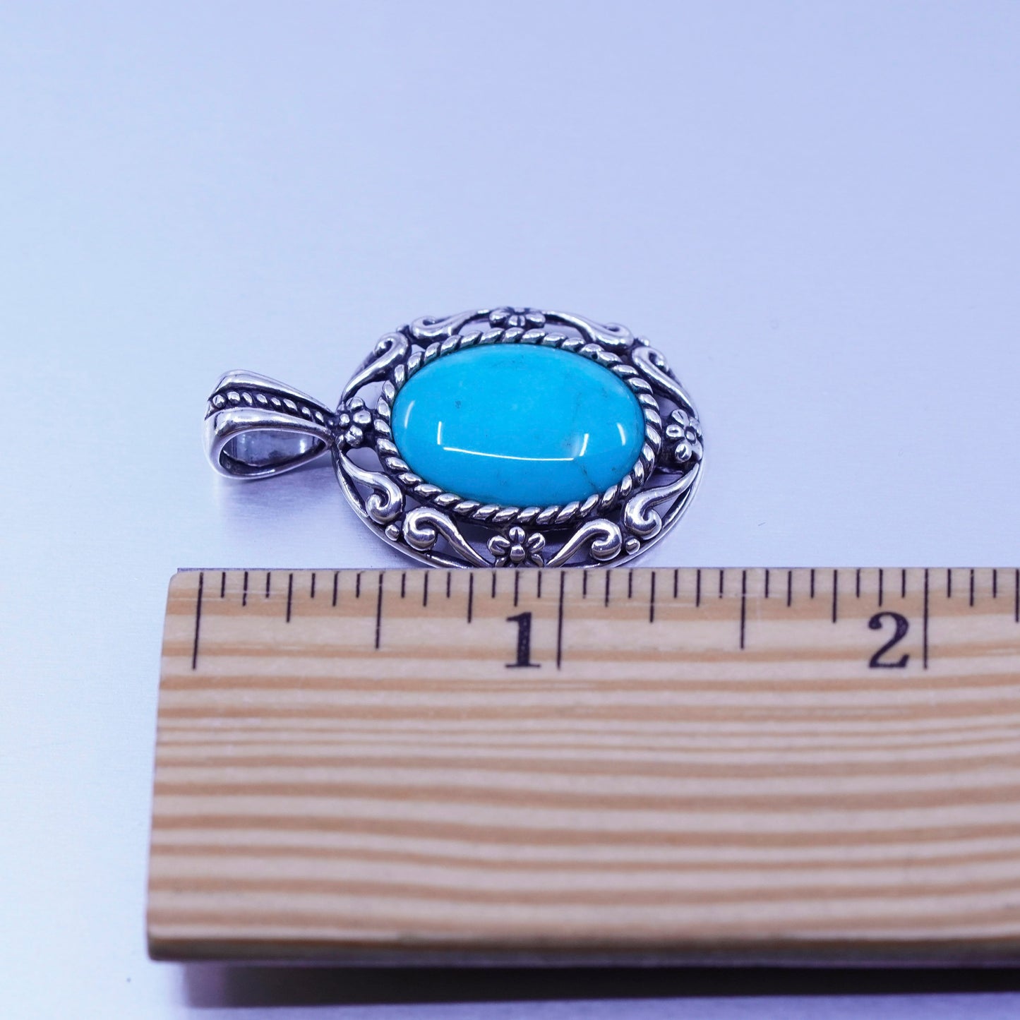 Relios Carolyn pollack slide pendant sterling silver, 925 Bali turquoise flower