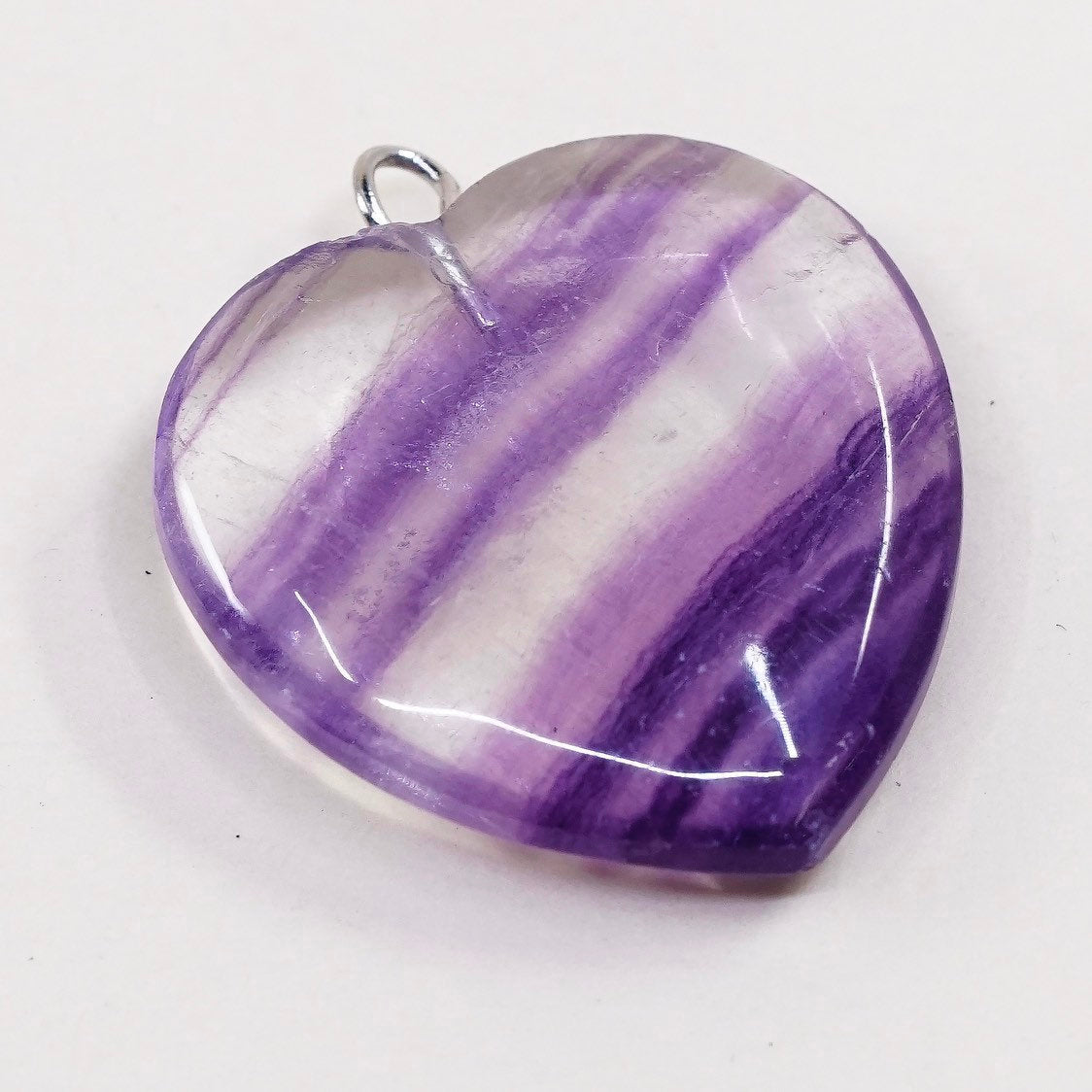 VTG handmade sterling silver charm, 925 purple fluorite heart pendant