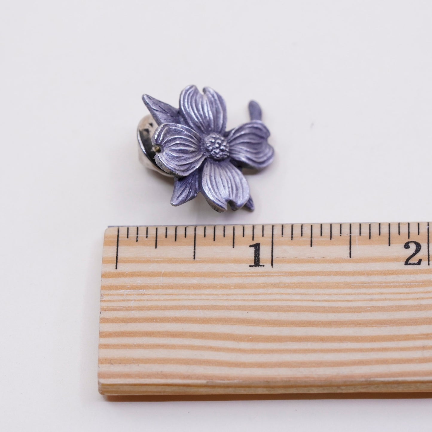 Vintage antique silver tone brooch, dog wood flower pin