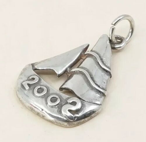 Vintage Sterling Silver Sailboat Pendant, Voyage 925 Silver Charm, Stamped 925