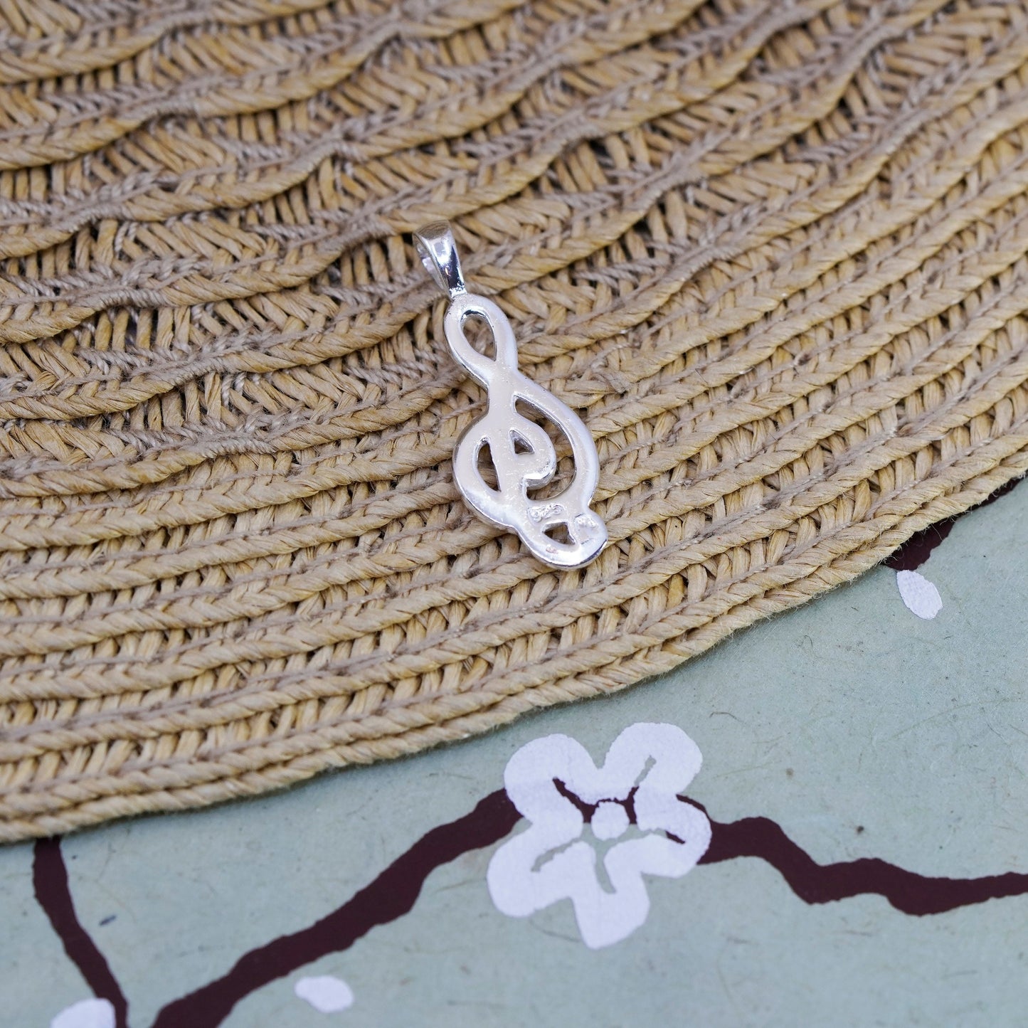 Vintage Sterling silver handmade pendant, 925 music note symbol charm