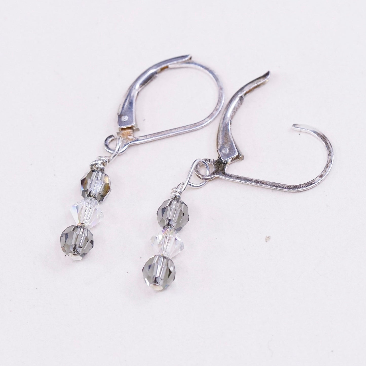 Vintage Sterling silver handmade earrings, 925 hooks with crystal drops