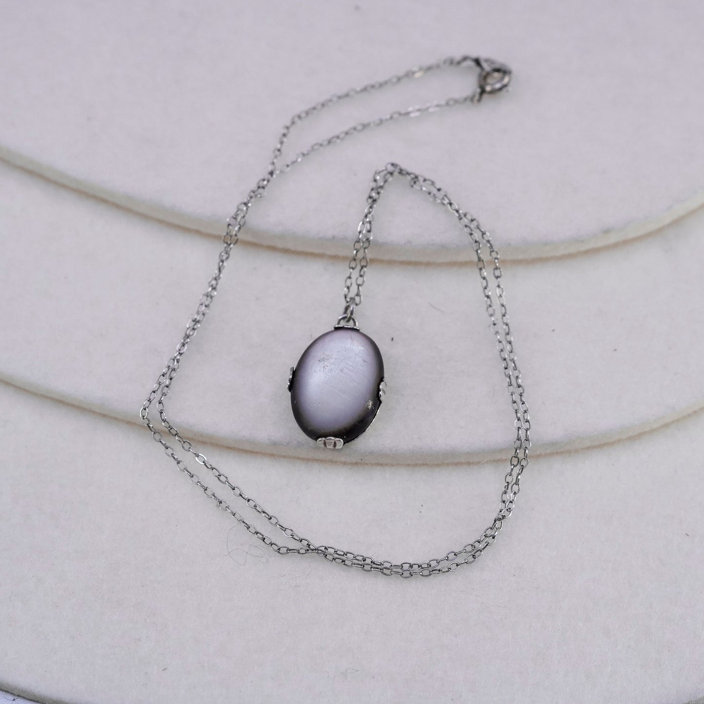 18”, Sterling 925 silver handmade circle chain necklace with moonstone pendant