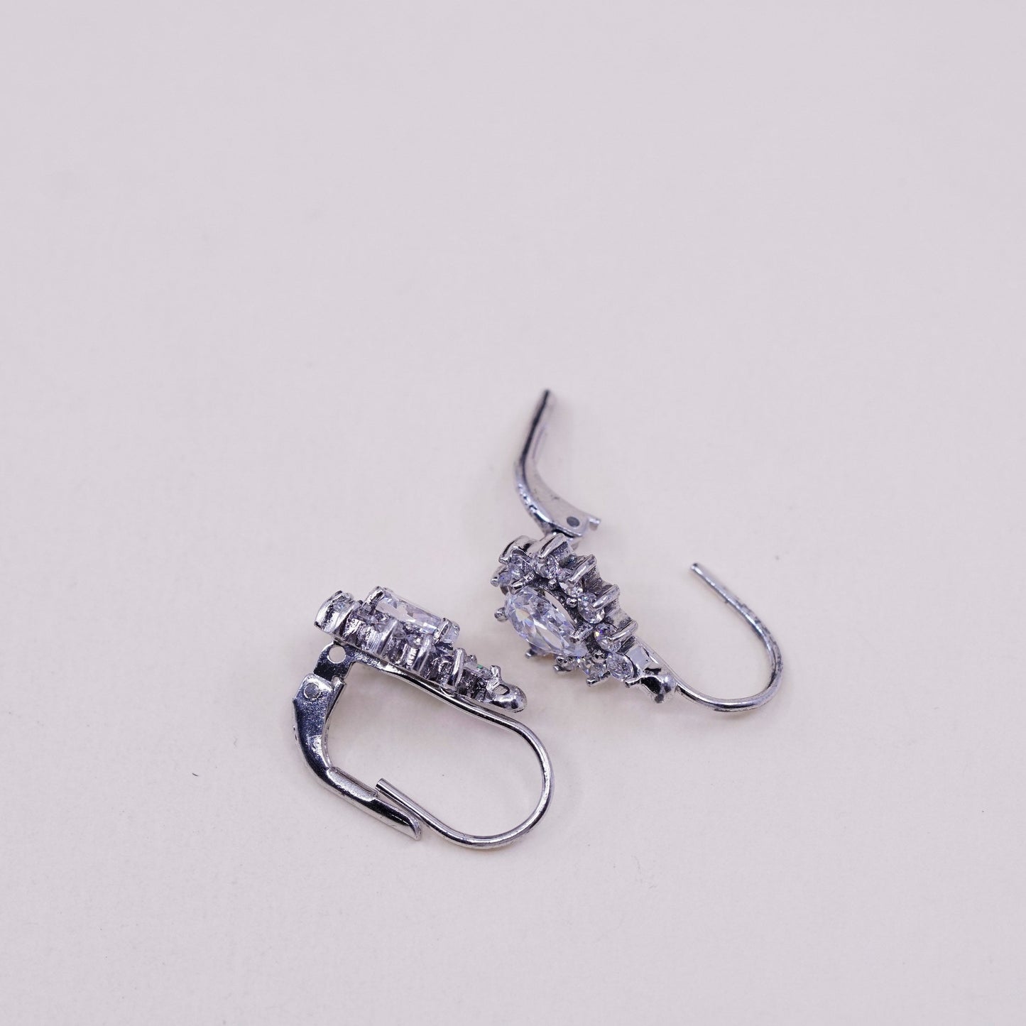 Vintage Sterling 925 silver handmade earrings, teardrop Cz dangles
